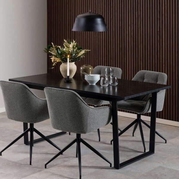 Furniture To Go Amble Extending Dining Table with Black Marble Melamine Top & Black Legs 160-220