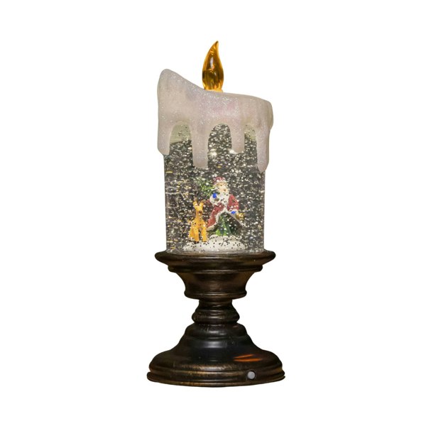 Samuel Alexander 25cm Snowtime Dual Power LED Christmas Glitter Water Spinner Candlestick Santa Scene