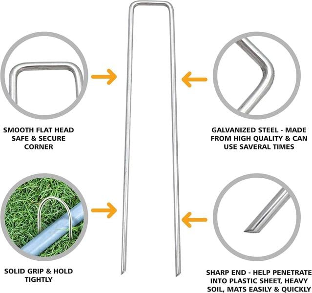 KAV Weed Mat Pins 50pcs Heavy Duty Landscape Pins U Shaped Tent Staples for Securing Membrane, Weed Control Fabric, Artificial Grass, Netting, Matting