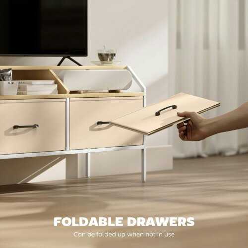 Wyld Haus Avamira Small 98cm Natural and White TV Stand With Foldable Drawers for TV's up to 55 Inches