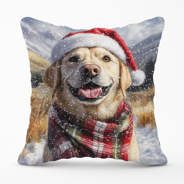 Warren Reed Christmas Yellow Labrador Cushion