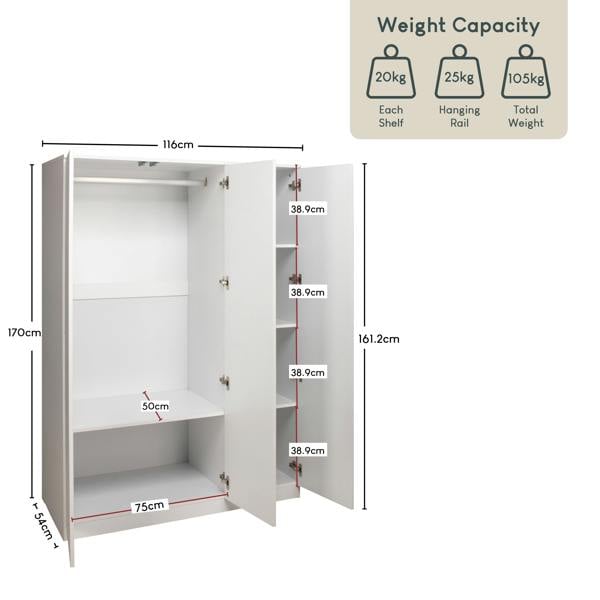 Vida Designs Denver 3 Door Mirrored Wardrobe