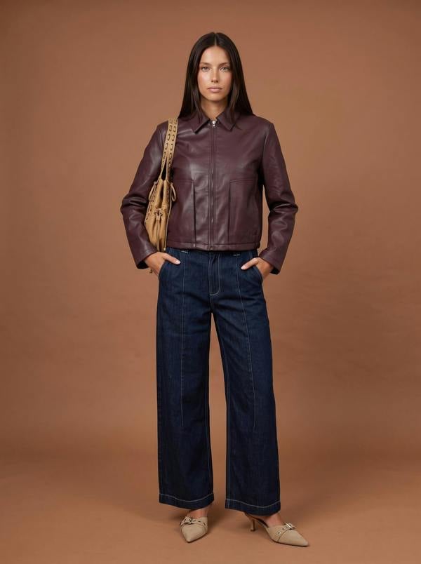 Urban Bliss Collared Straight Pu Jacket Berry