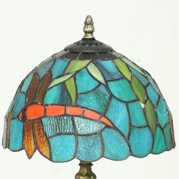 Tiffany Stained Glass Table Lamp, Handmade Antique Bedside Lamp for Bedroom, Living Room, Nightstand, Green