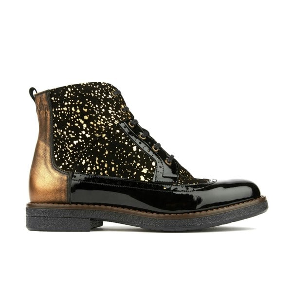 Embassy London Hatter - Gold Drops - Women's ankle boot in golden paint drops on black leather