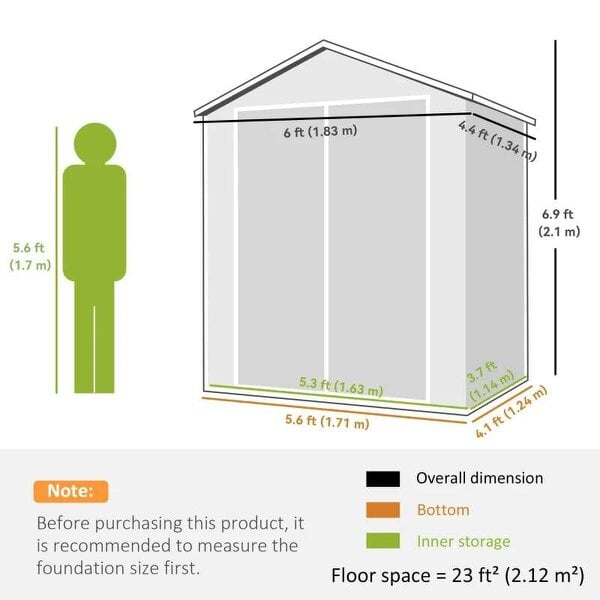 6'x4.5' Garden Storage Shed, Lockable Garden Shed with Double Doors, Window, Vent and Plastic Roof, Dark Grey