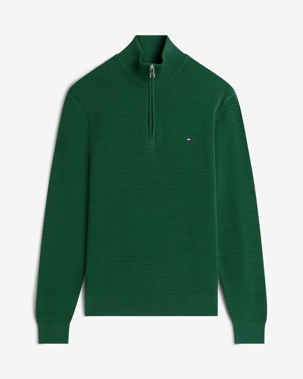 Tommy Hilfiger Seasonal Structure 1/4 Zip Mens Mock Neck Sweatshirt - Street Green