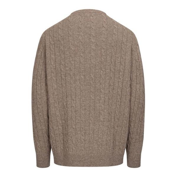 Rear view of Hoggs of Fife Jedburgh II Cable Pullover in Oatmeal