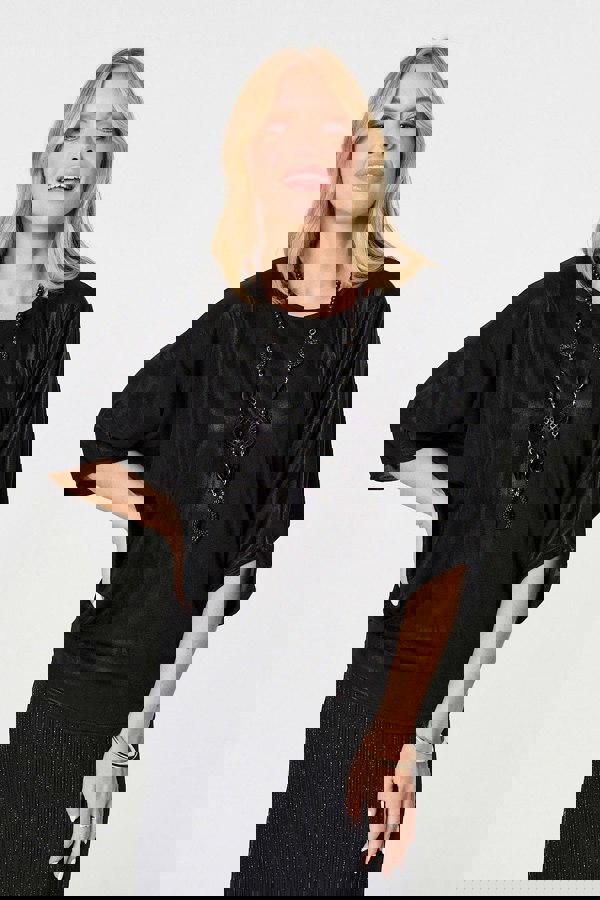 Black | Metallic 3/4 Batwing Sleeve Top
