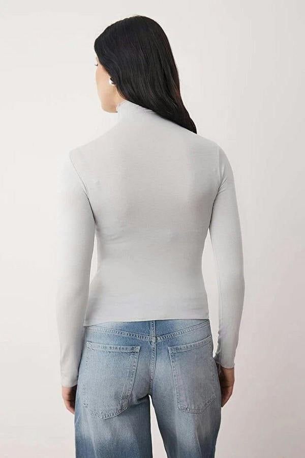 WOVCOR Transparent Stand Collar Flexible Regular Knit Blouse