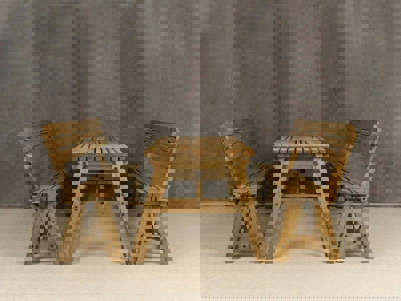 Victoria Rounded Picnic Table and Benches Set With Backrest - Rustic Finish Wooden Outdoor Dining Set for Gardens and Patios