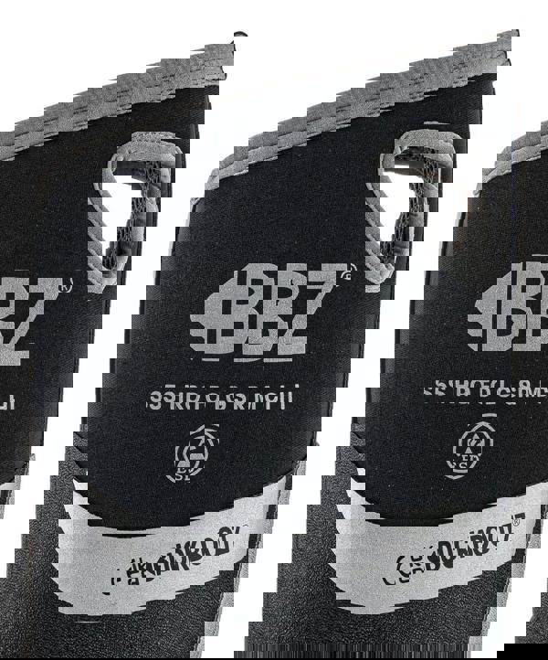 Buckbootz BBZ9000 Mens Safety Waterproof Composite Toe/Midsole S5 Wellington, close-up of the black and gray protective safety boot with handle and branding.