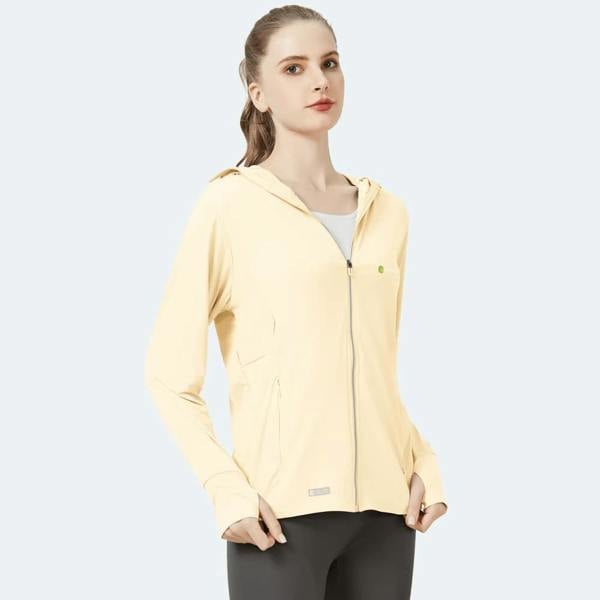 Anniou Raw Yarn Hooded Sun Protection Jacket - light yellow