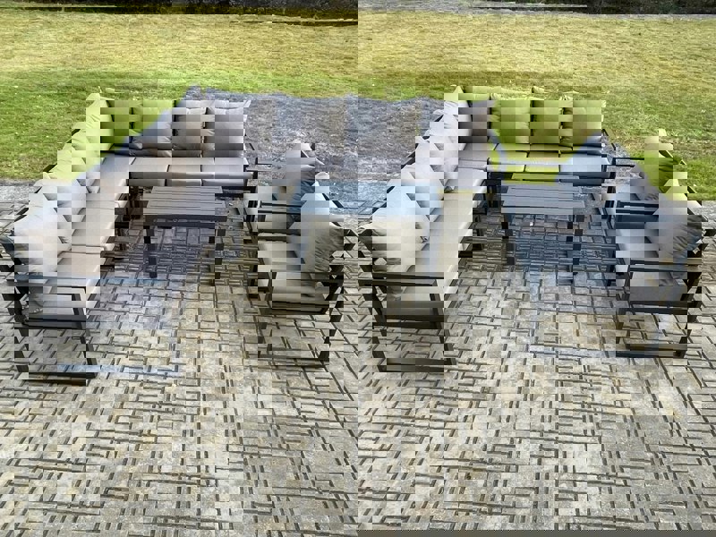 Fimous Aluminium Patio Outdoor Garden Furniture Lounge Corner Sofa Set with Oblong Coffee Table 2 Chairs Dark Grey