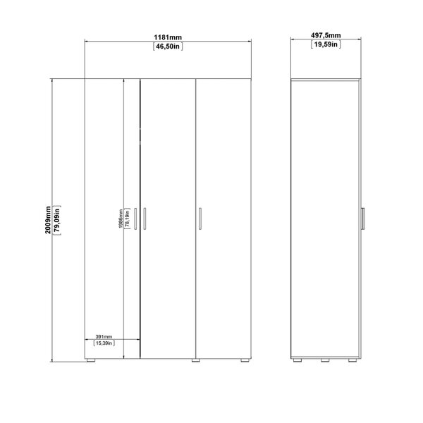 Wyld Haus Daejeon White and Natural Oak Effect Wooden Wardrobe 3 Doors