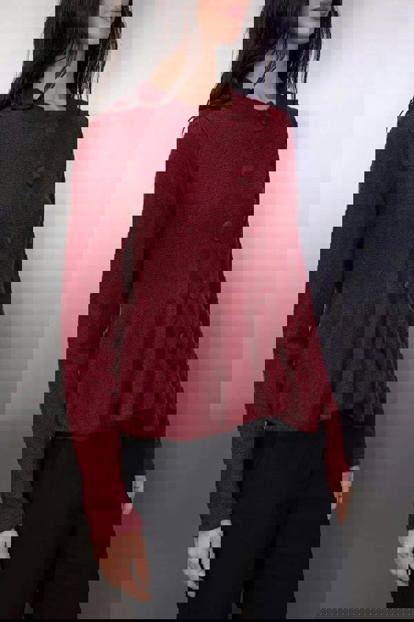 WOVCOR Crew Neck Flounced Hem Knit Cardigan