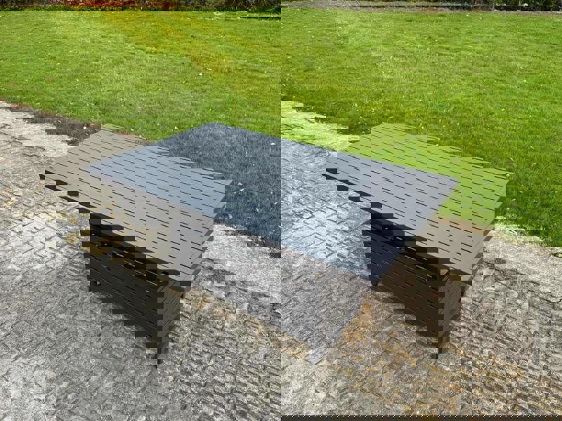 Fimous 9 Seater Aluminium Garden Furniture Set with Adjustable Rising Dining Table & 3 Sofas - Dark Grey