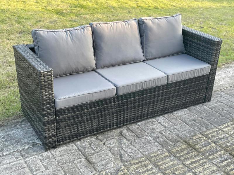 Fimous 3 Seater Rattan Lounge Sofa Patio Outdoor Garden Furniture With Thick Cushion