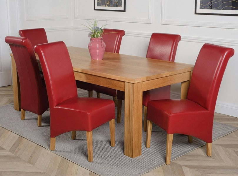 That's Furniture Dakota Extra Large Oak Dining Table with Montana Leather Chairs