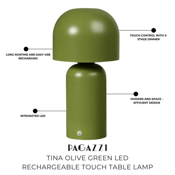 Pagazzi Lighting Tina Olive Green LED Rechargeable Touch Table Lamp