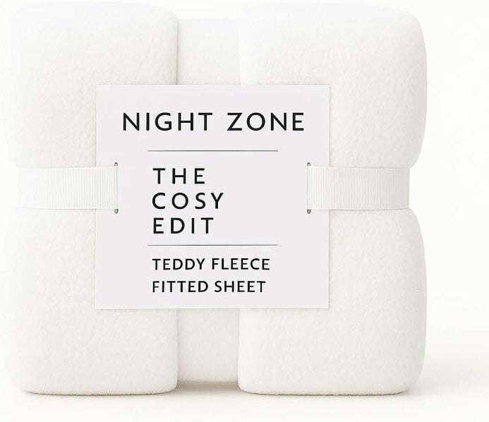 Night Zone Teddy Fleece Fitted Sheet 30cm Deep – Extra Deep Warm Teddy Bear Bedding - White