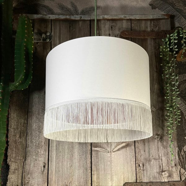 Love Frankie white cotton lampshade gold lining fringing