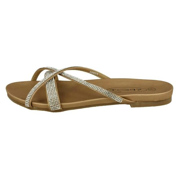 Spot On Ladies Spot On Diamante Flat Sandals