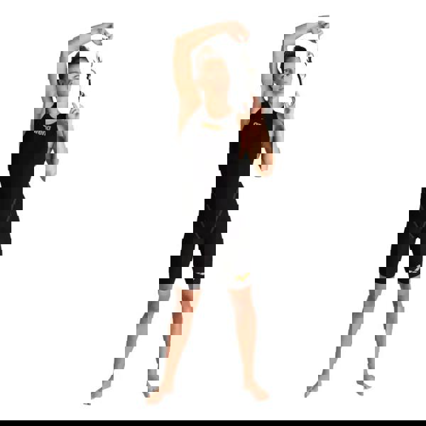 Black Joma Powerskin Carbon Core FX Kneeskin swimsuit in black with gold accents