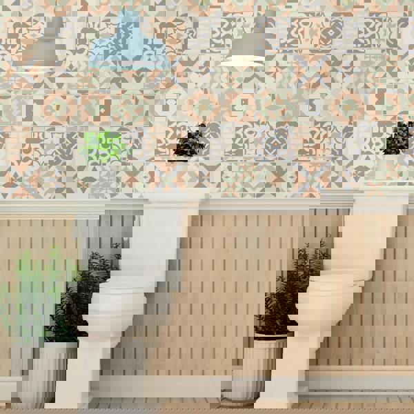 WT1546 - Kansas Baby Rose and Pastel Green Wall Tile Sticker Set - 15 cm x 15 cm - 24 pcs