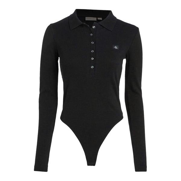 Calvin Klein Womens/Ladies Label Long-Sleeved Bodysuit - Black - 