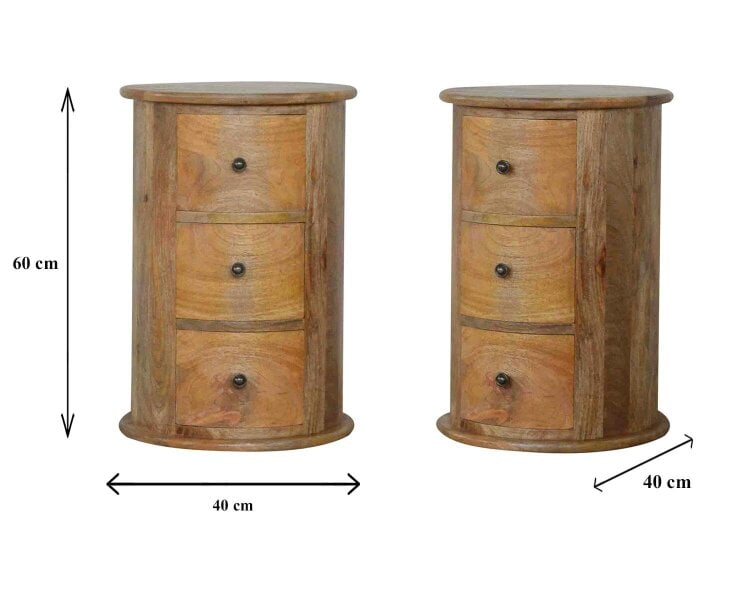 Wyld Haus Amalfi 3 Drawer Wooden Drum Bedside Table