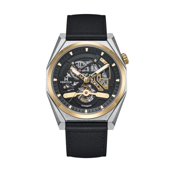 Heritor Automatic Amadeus Semi-Skeleton Leather-Band Watch - Gold/Black - HERHS3403