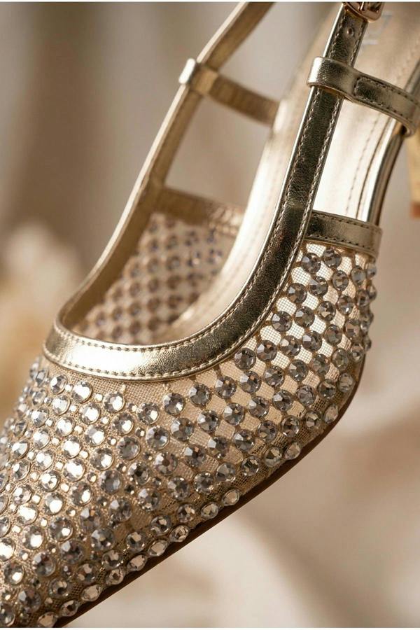 Constance Crystal Embellished Pointed Toe Heels - Gold