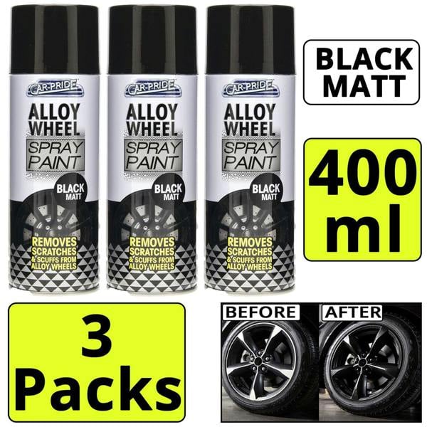 Carpride 3X Alloy Wheel Black Matt Spray Paint 400ml