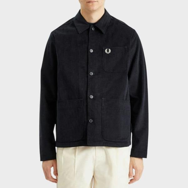Fred Perry Corduroy Pocket Detail Overshirt in Navy