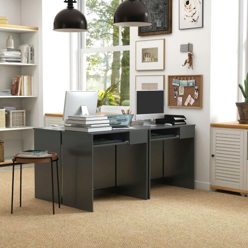 Wyld Haus Rami 80cm Grey Compact Study Desk With Keyboard Tray And Drawer Storage