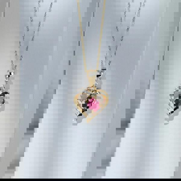 Gemondo Classic Round Ruby & Diamond Heart Pendant in 9ct Yellow Gold