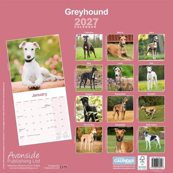 Greyhound Calendar 2027, Wall Calendars, Month To View, Dogs, Gift