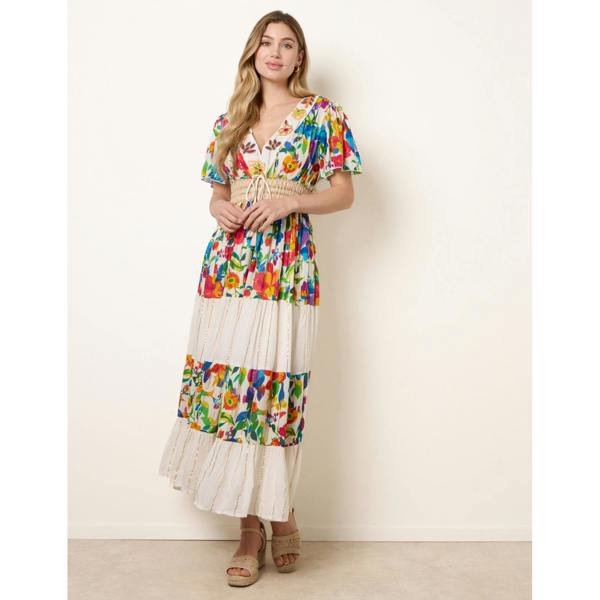 Blue Vanilla Bright Print Tiered Dress