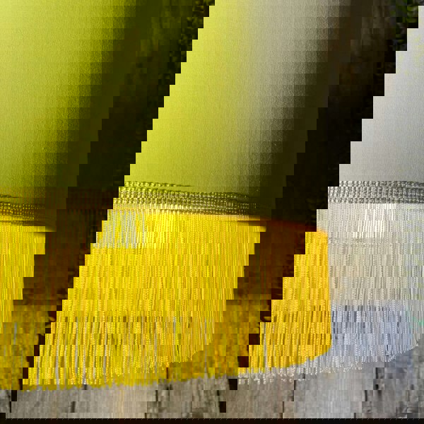 Love Frankie banana cotton lampshade gold lining and fringing light on