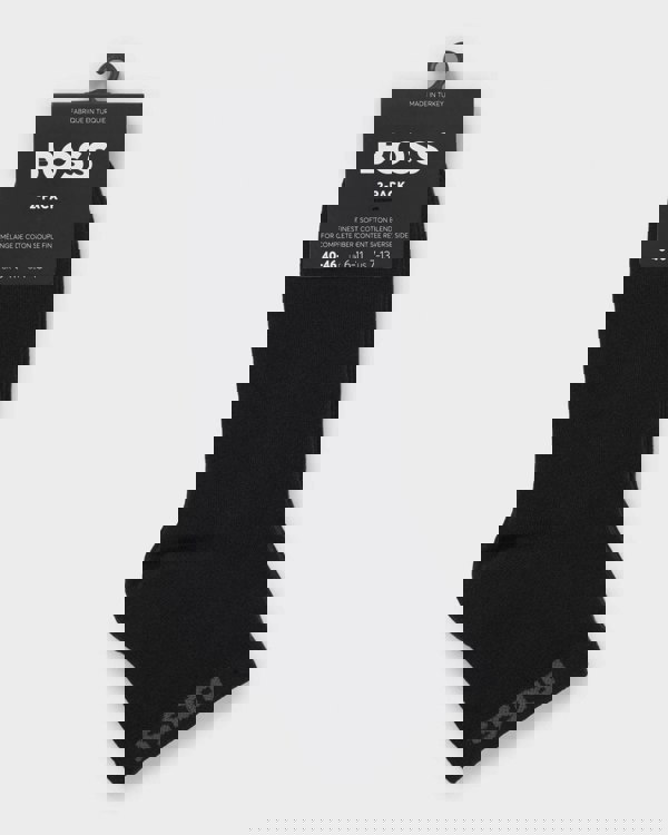 BOSS Orange 2-Pack Mens Short Socks with Logo Cuffs - Black 001 - CHO - Designer Mens Socks