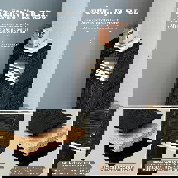 Levede Slim Bedside Table Storage Nightstand with 2 Drawers & Open Shelf Black