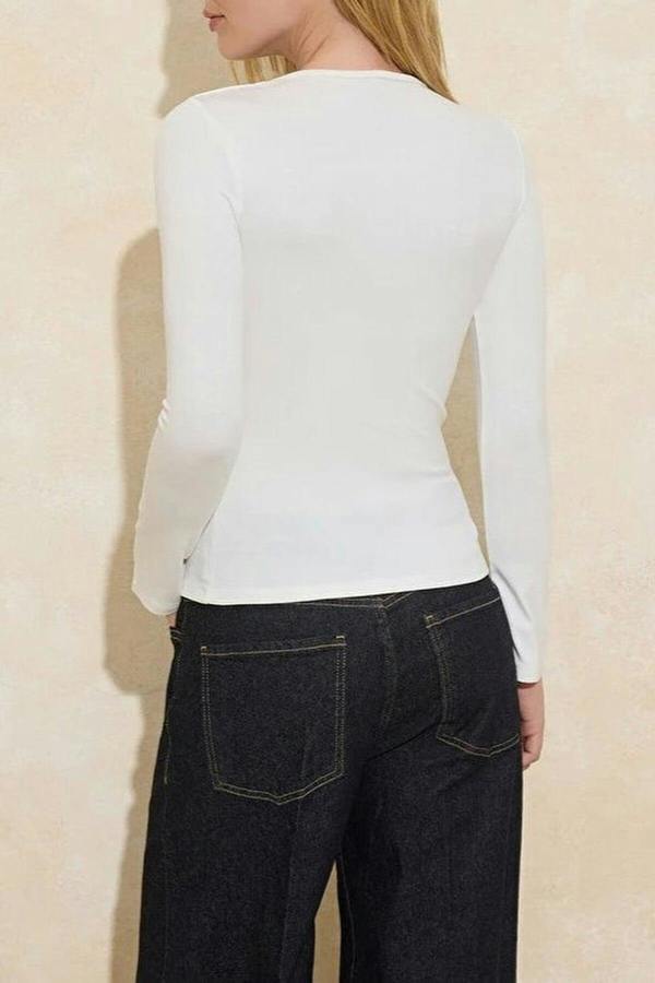 WOVCOR Asymmetrical Neckline Knitted Blouse with Accessory Details