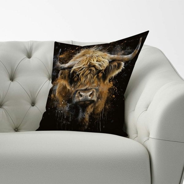 Warren Reed Bronze Splashart Highland Cow Cushions