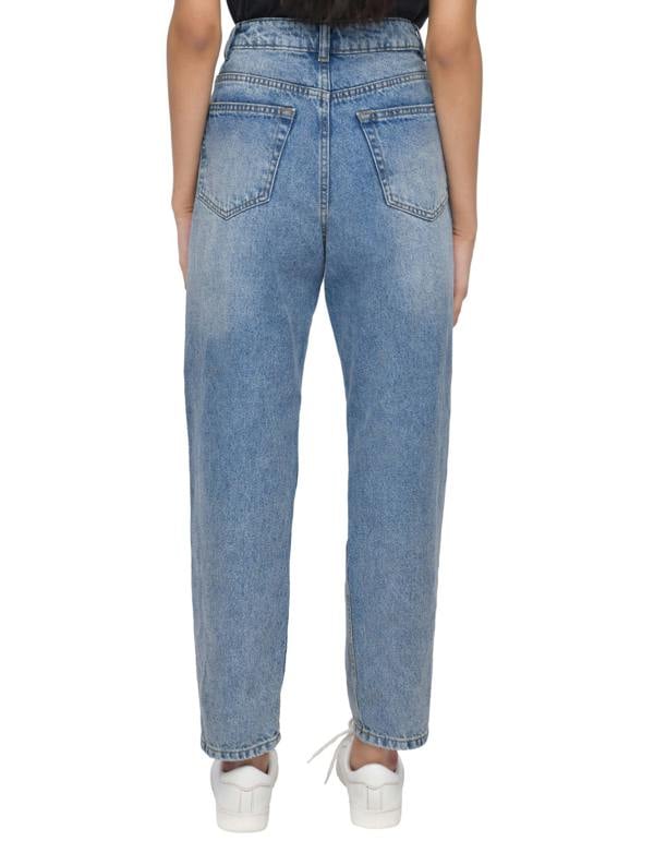 Smart Living Women's High-Waist Multi-Rip Mom Jeans - Mid Wash