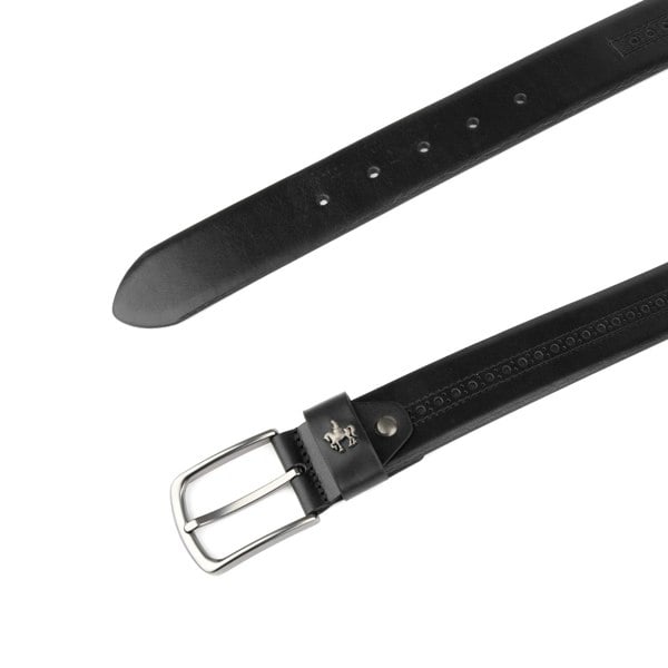 Embassy London Scott - Black Shine - Men's smooth full-grain black leather belt with broguing