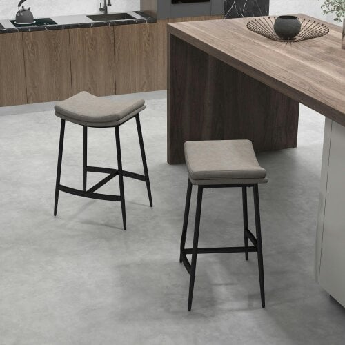 Wyld Haus Ralura Microfiber Grey Industrial Breakfast Bar Stools Set Of 2 With Curved Seat