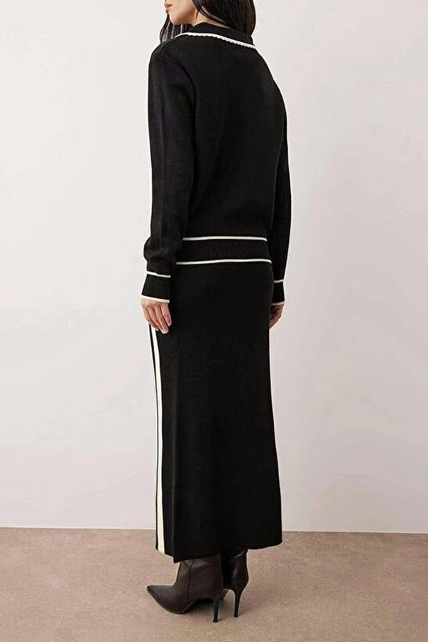 WOVCOR 2-Piece Heart Buttoned Top and Skirt Knit Set