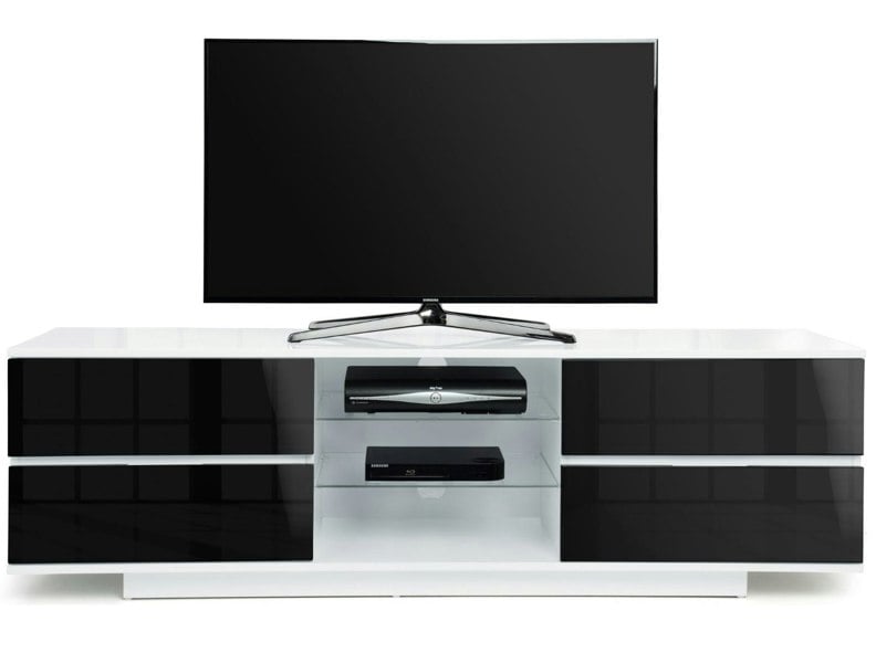 Centurion Supports Avitus Gloss White with 4-Black Drawers and 3-Shelves up to 65" Flat Screen TV Stand