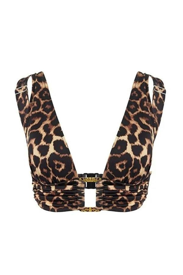 WOVCOR Leopard Print Triangle Covered Bikini Top with Accessories